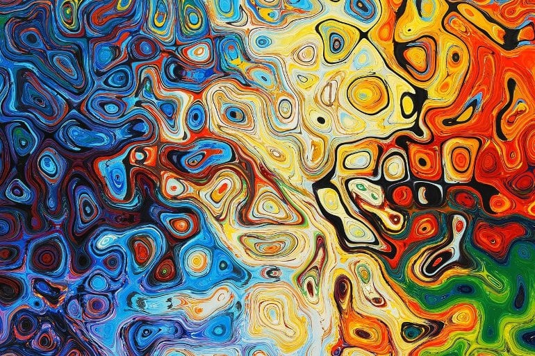 This shows abstract art with lots of bright colors and swirls