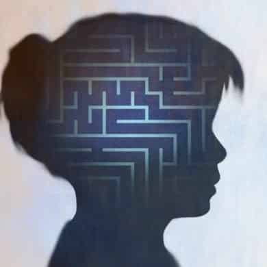 This shows the outline of a girl's head and a maze