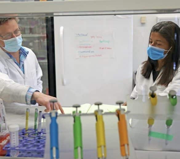 This shows the researchers in the lab