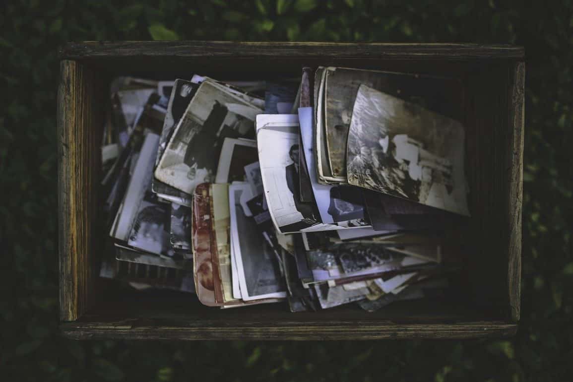 This shows old photos in a box