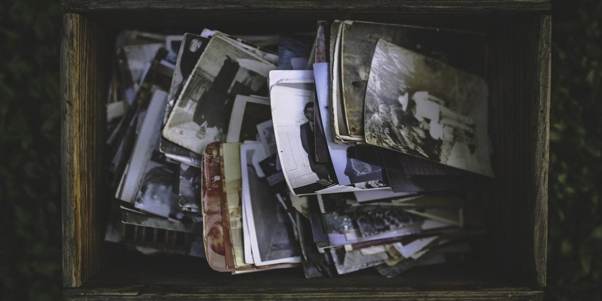 This shows old photos in a box