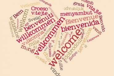 This shows the word welcome written in different languages