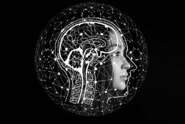 This shows a woman's head overlayed with a computerized brain image