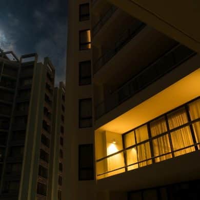 This shows an apartment light on at night