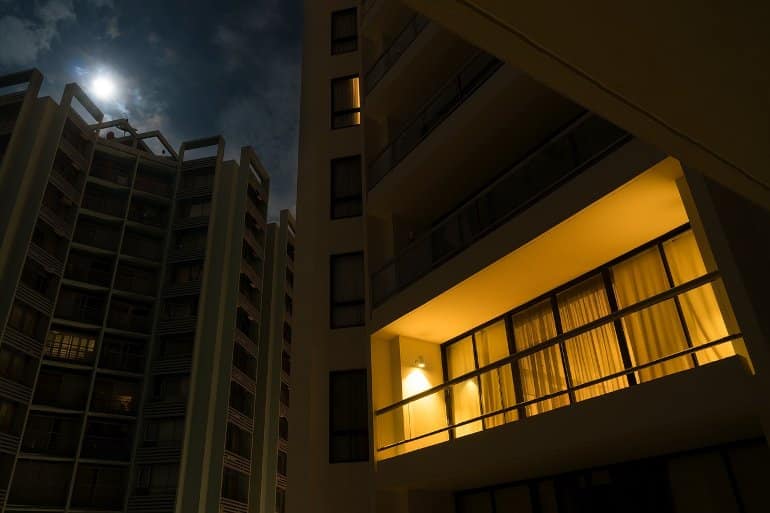 This shows an apartment light on at night