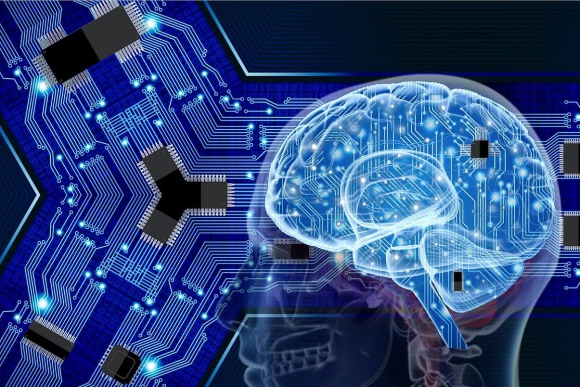 This shows a brain and computer chips