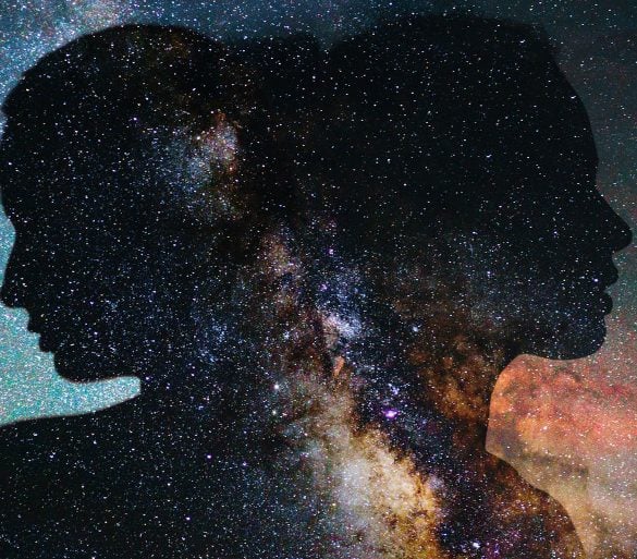 This shows the outline of two heads