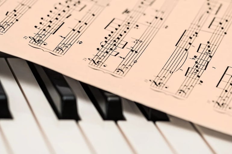 This shows sheet music on a piano
