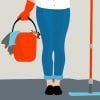 This shows a person carrying a mop and bucket