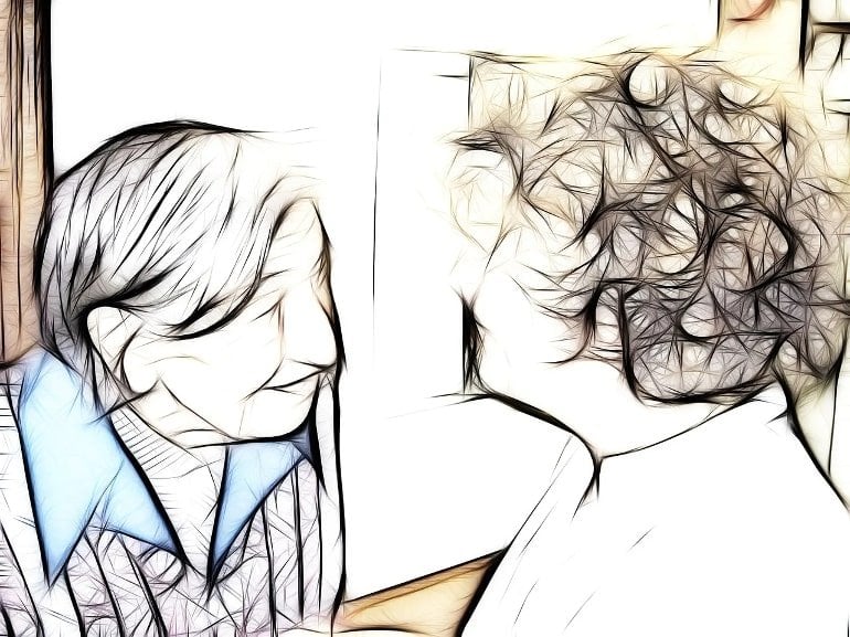 This is a drawing of two older ladies
