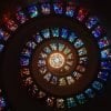 This shows a spiral of stained glass windows