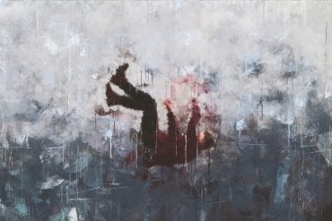 This is a painting of a person falling