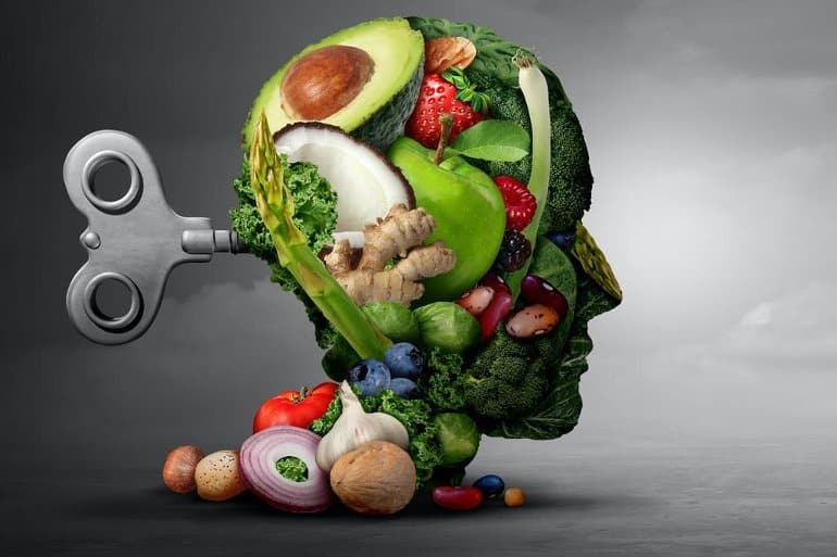 Isso mostra uma cabeça feita de vegetais