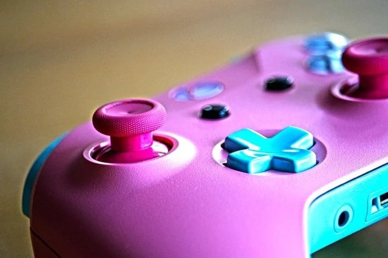 This shows a child's pink gaming controller
