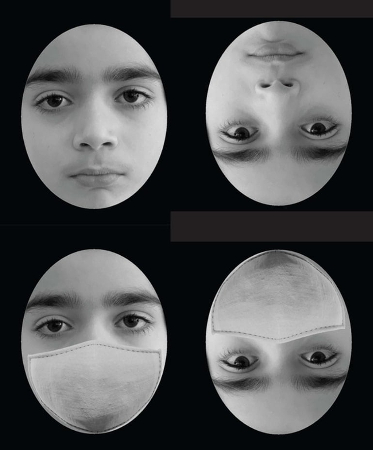 This shows a photo of a child with and without a face mask