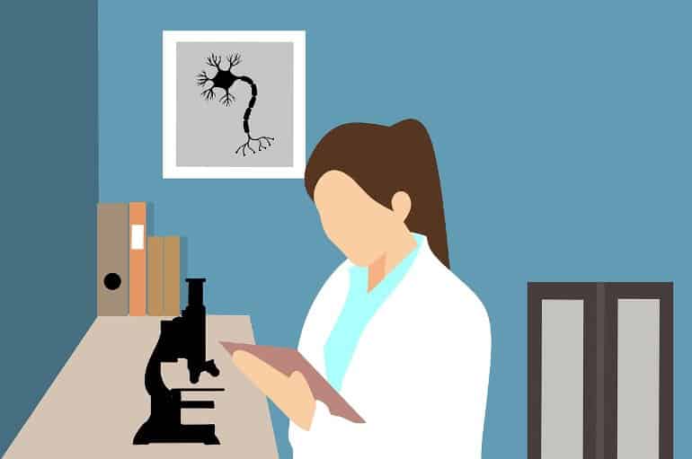 This is a cartoon of a scientist working in her lab