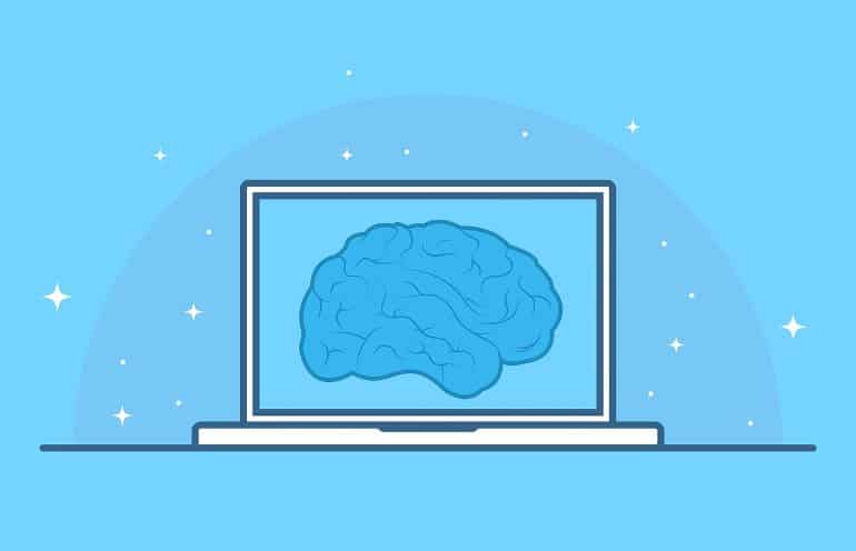 This drawing shows a brain on a computer monitor