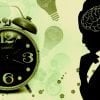 This shows an alarm clock and the outline of a woman and a brain