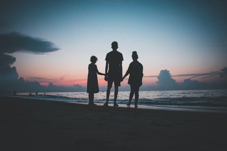 This shows a family at a beach