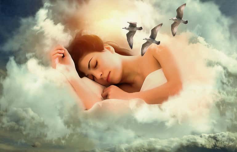 This shows a sleeping woman surrounded by clouds