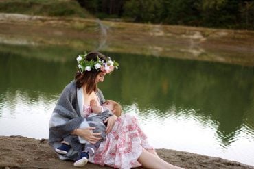 This shows a woman breastfeeding