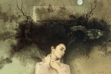 This shows a sleeping woman and a strange looking house above her head