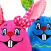 This shows a pink and blue toy bunnies