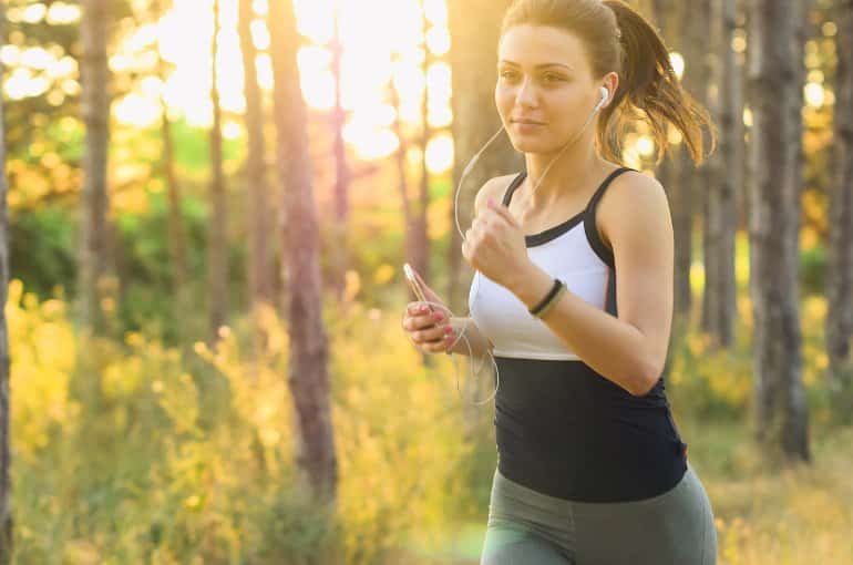 This shows a woman running