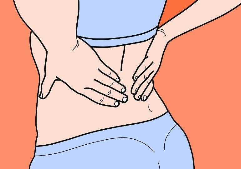 This shows a cartoon of a woman rubbing her back