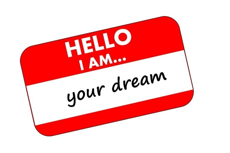 This shows a sticker reading "hello, I am your dreams"
