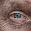 It shows the eyes of an elderly person