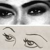 This shows a photo and drawing of a woman's eyes