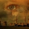 This shows smoke stacks overlayed with a child's eyes
