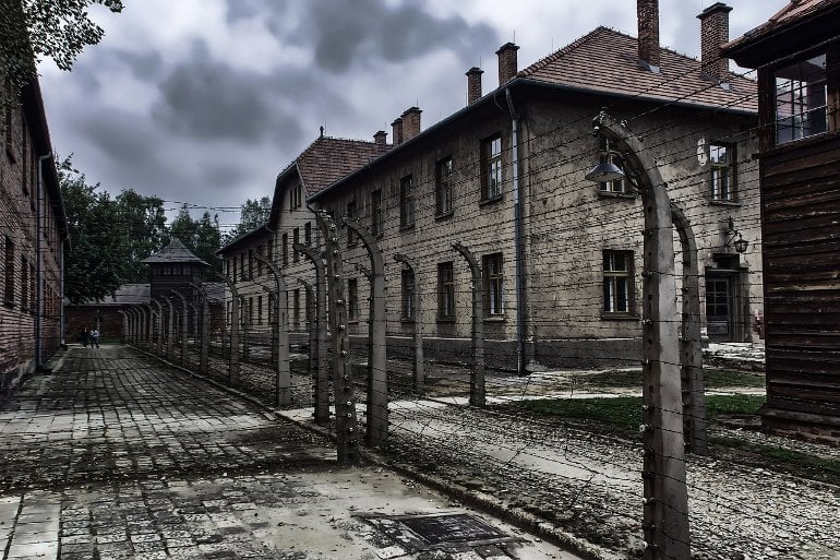 This shows some of the buildings in Auschwitz