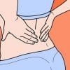 This is a cartoon of a woman rubbing her back in pain