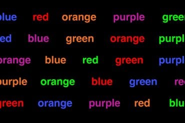 This shows color words written in different colors