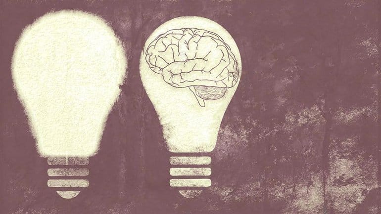 This shows a brain in a light bulb