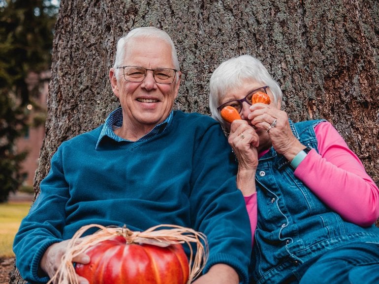 This shows an older couple having fun