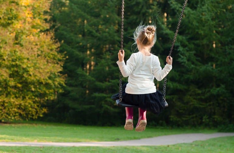 This shows a child on a swing