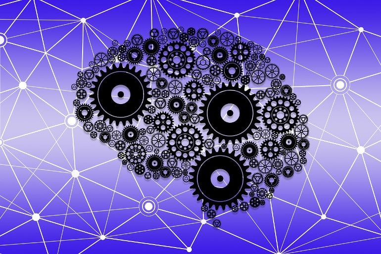 This shows a brain made out of gears