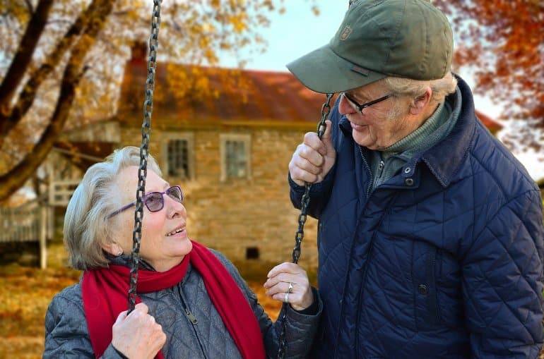 This shows a happy older couple