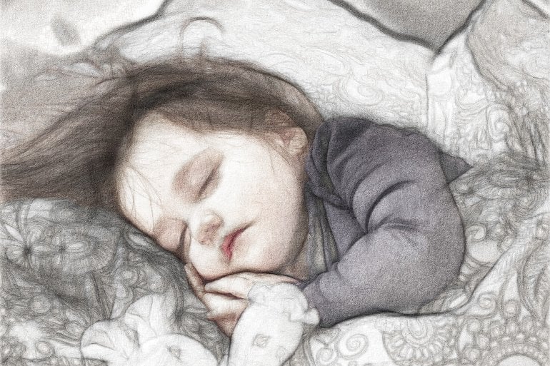 This shows a child sleeping