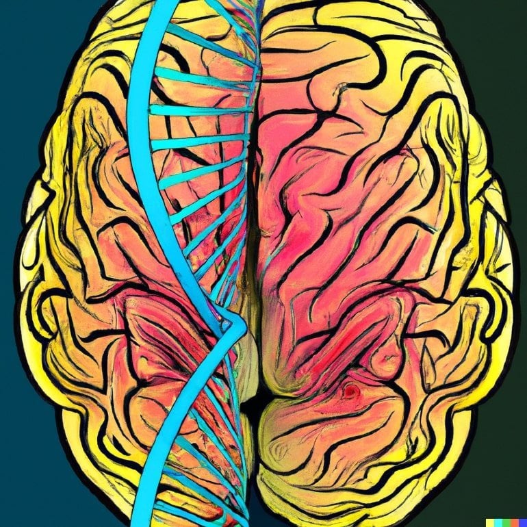 Isso mostra o cérebro e o DNA