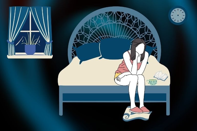 This shows a drawing of a woman sitting on a bed