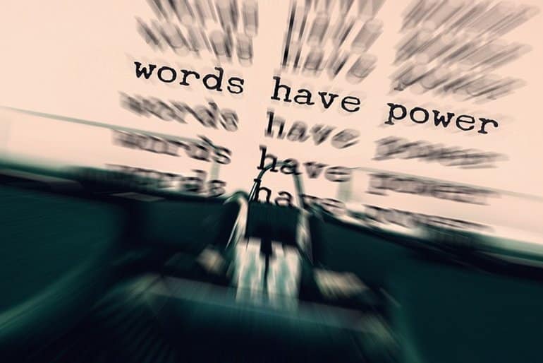 This shows "words have power" typed out