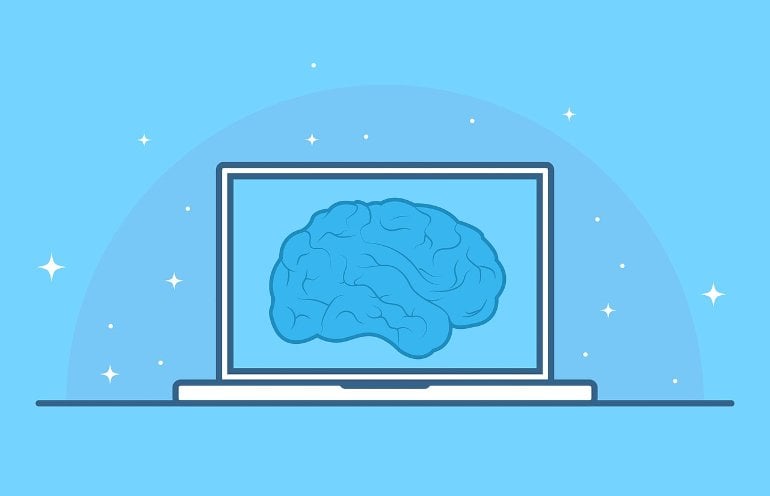 This is a drawing of a computer and a brain