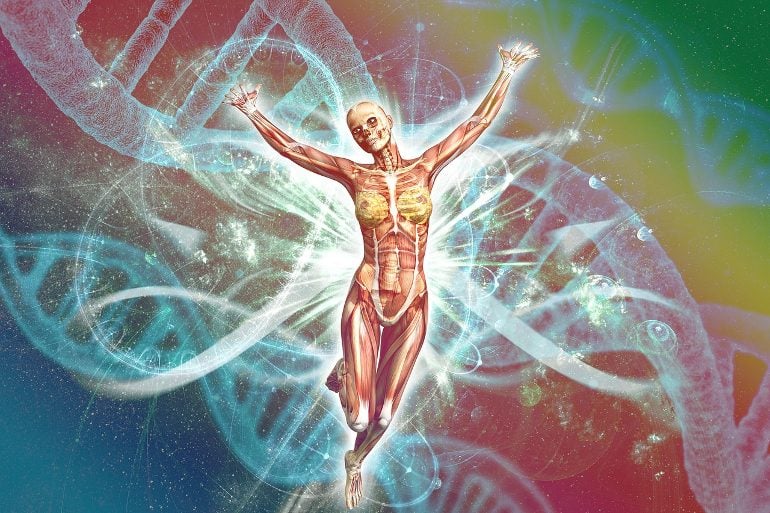 This shows DNA and the outline of a person