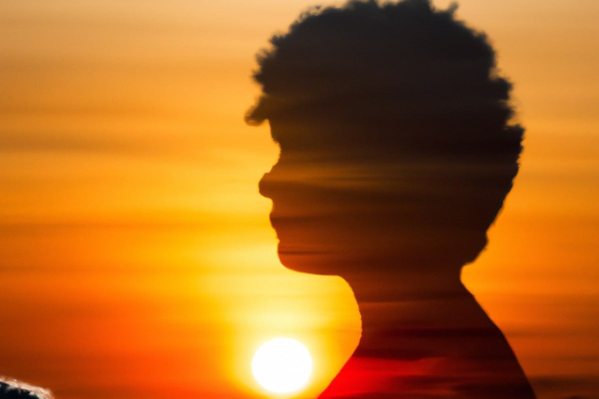 This shows the outline of a head and a sunset