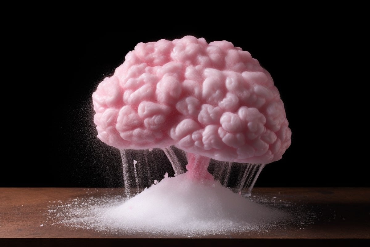 This shows a brain made of pink sugar.