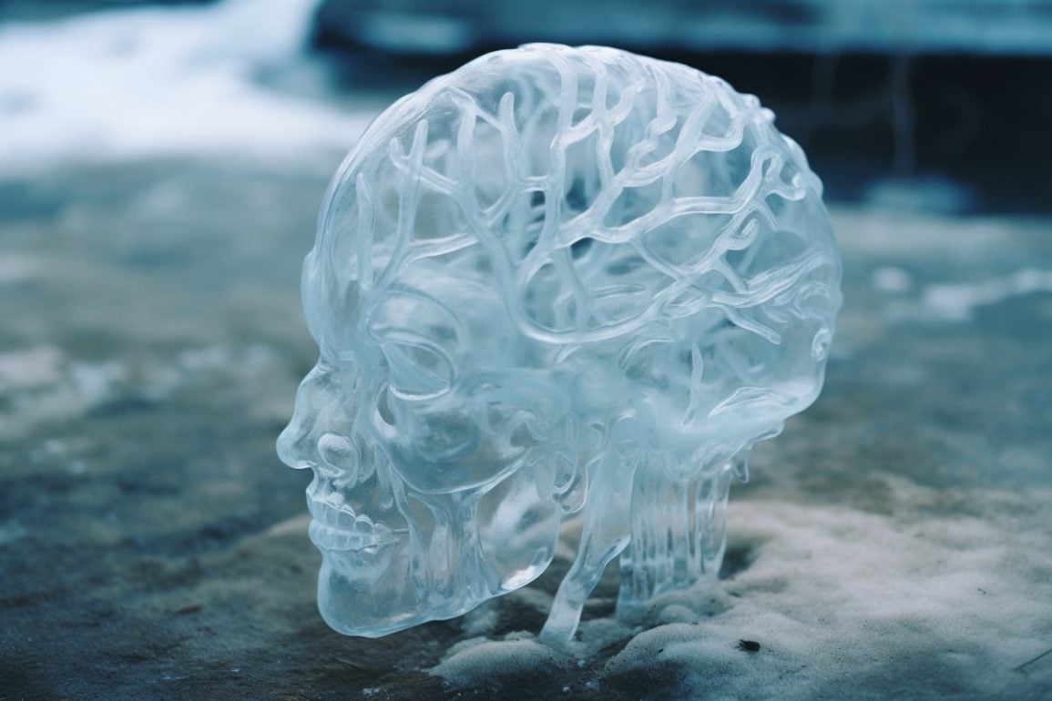 This shows an ice sculpture of a brain.